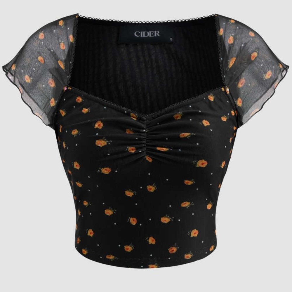 Cider Black Floral Crop Top